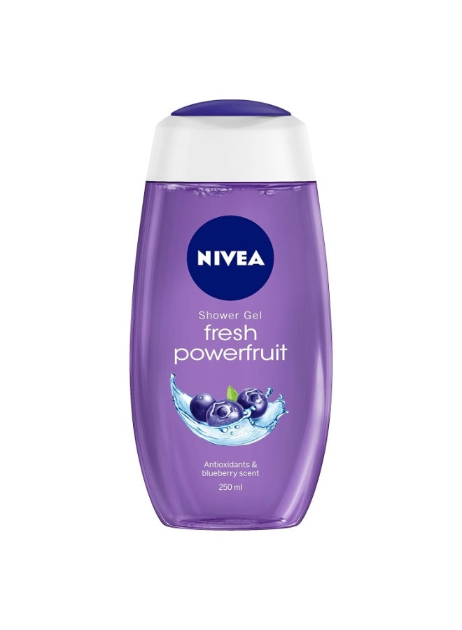 NIVEA Body Wash, Fresh Powerfruit Shower Gel, with Antioxidants & Blueberry Scent, 250 ml - Image 1